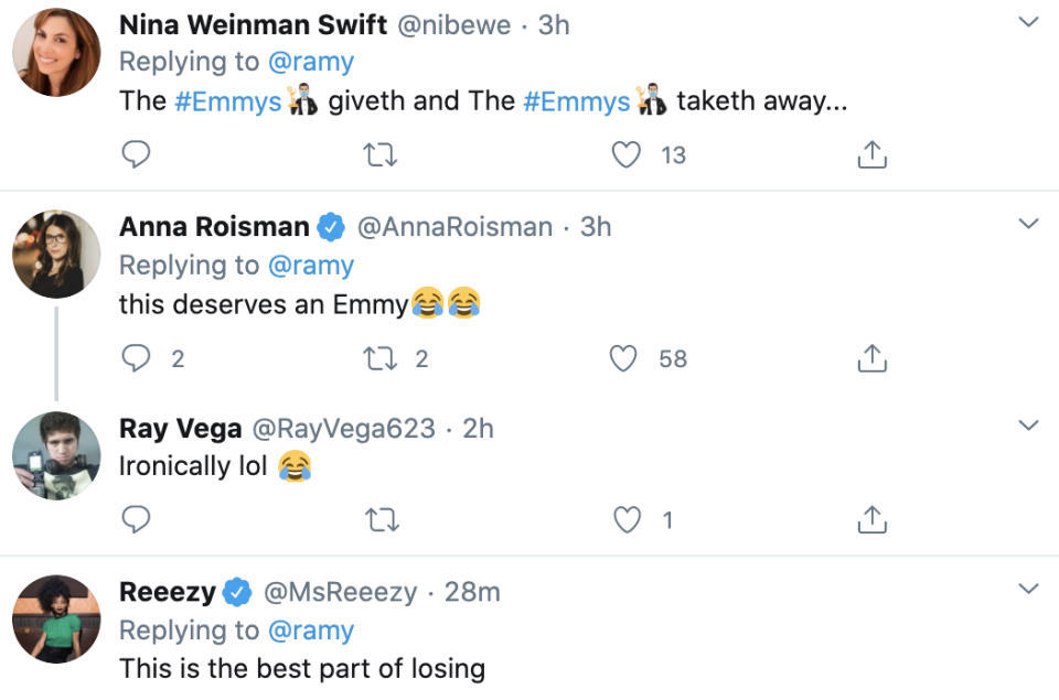 Ramys merkwürdiger Emmy-Moment ist seitdem auf Twitter viral gegangen. Foto: Twitter/ramy.