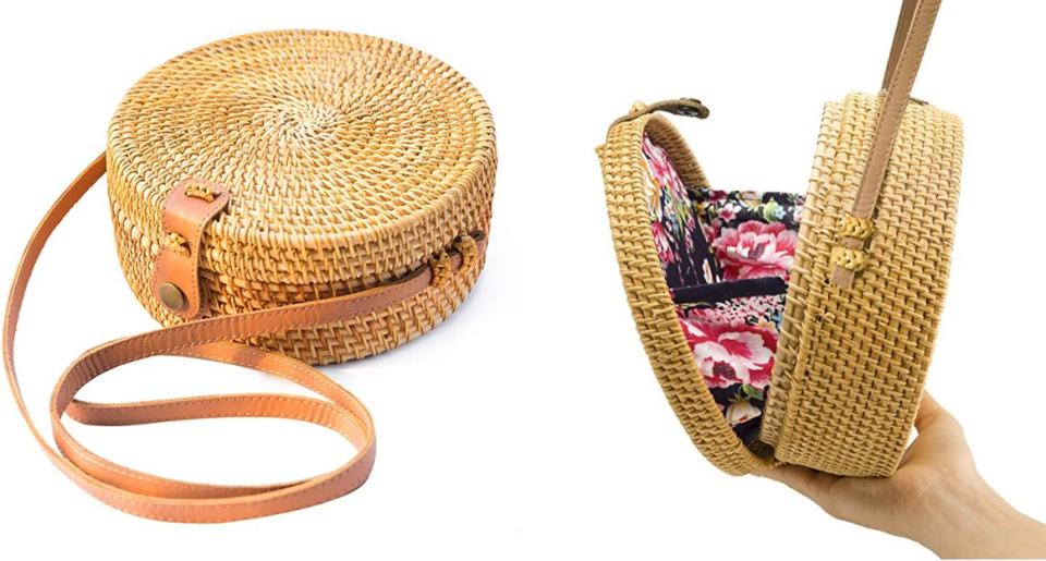 This <a href="https://amzn.to/2X7vZCR" target="_blank" rel="nofollow noopener noreferrer">handwoven rattan crossbody bag from Amazon</a> is one of our shopping editor's favorite Amazon purchases of the year.  (HuffPost)