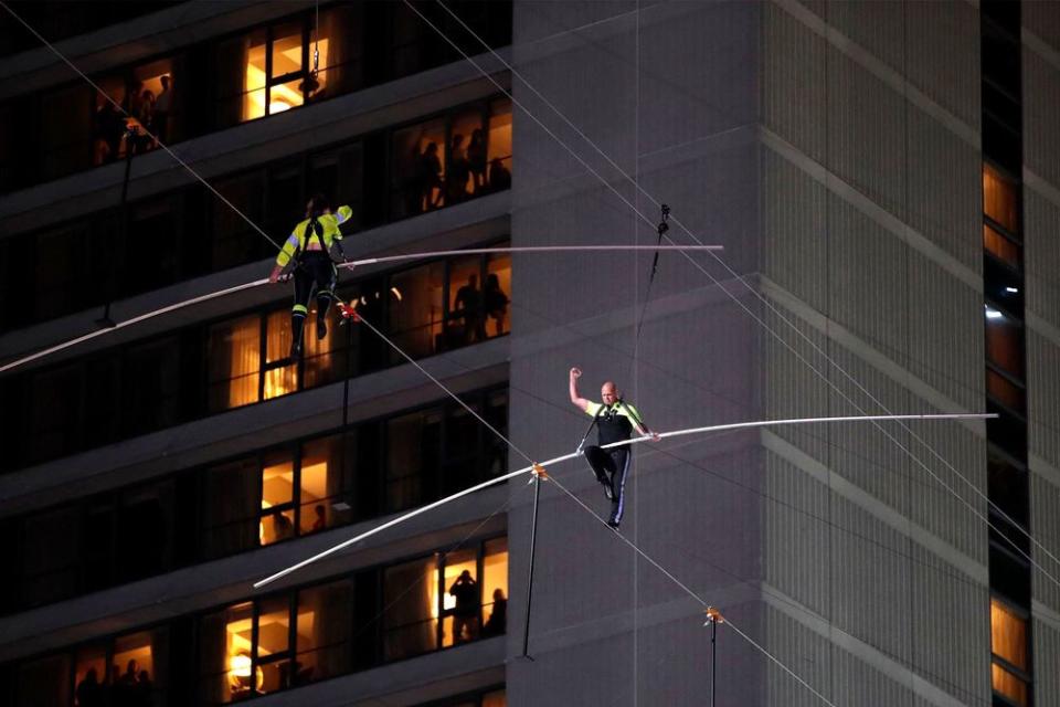 Nik Wallenda and sister Lijana, Times Square, N.Y.C., June 23, 2019 | Jason Szenes/AP/Shutterstock