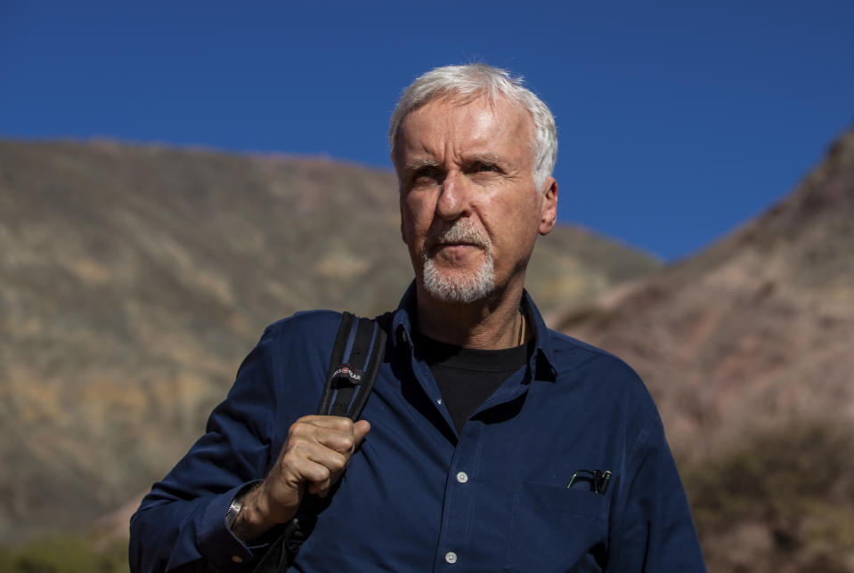 FILE - Director James Cameron walks in Purmamarca, Jujuy province, Argentina, June 8, 2023. The company that owns the salvage rights to the wreck of the Titanic held a virtual memorial Wednesday, July 19, for Paul-Henri Nargeolet, one of the world's foremost experts about the ship, a month after he died with four others in the explosion. Cameron, director of the movie “Titanic,” spoke remotely to say he and Nargeolet were drawn together by their shared interest in the wreck site. He said he was “honored to be considered as a peer” by Nargeolet. (AP Photo/Javier Corbalan, File)