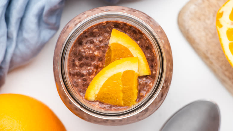 Jar of chocolate orange overnight oats