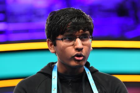 May 30, 2018; National Harbor, MD, USA; Paarth Tara from North Carolina spelled the word Yorkshire correctly during the 2018 Scripps National Spelling Bee at the Gaylord National Resort and Convention Center. Mandatory Credit: Jack Gruber-USA TODAY NETWORK