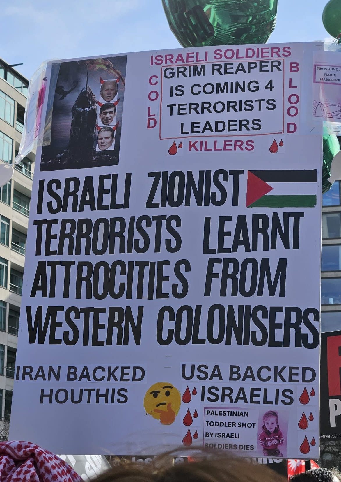 One of the placards held at the protest