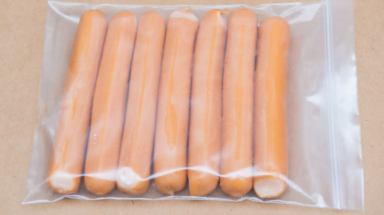 Hot dogs in freezer safe bag