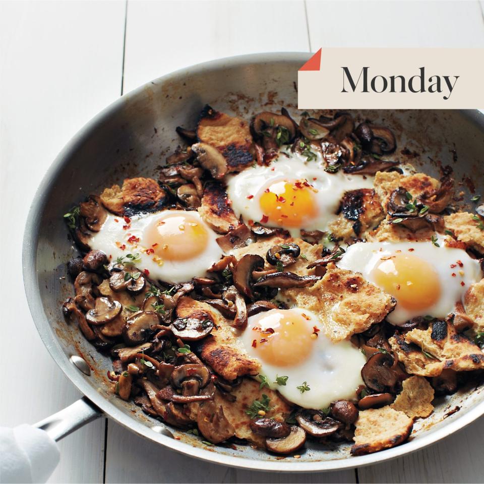 Sauteed mushrooms with toasted flatbread and baked eggs recipe WFD