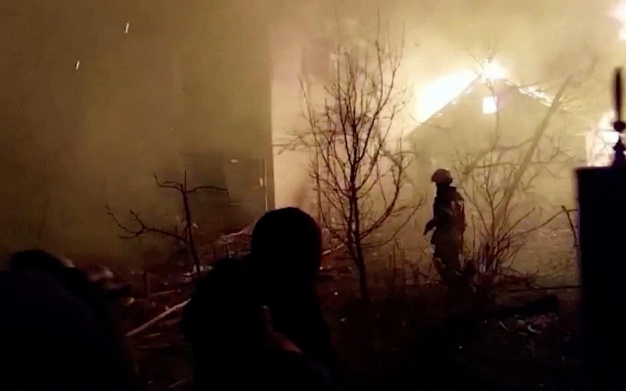 A building burns following a Russian strike in Zhytomyr, Ukraine - State Emergency Service of Ukraine/Via Reuters