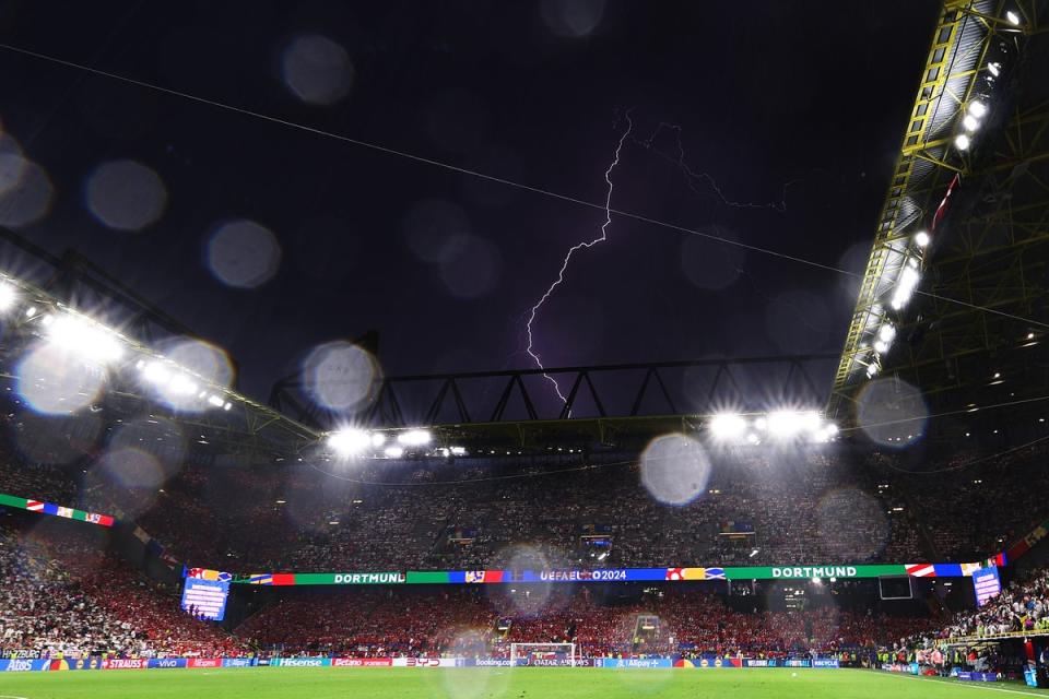 A lightning storm hits the Germany-Denmark match in Dortmund (Getty Images)