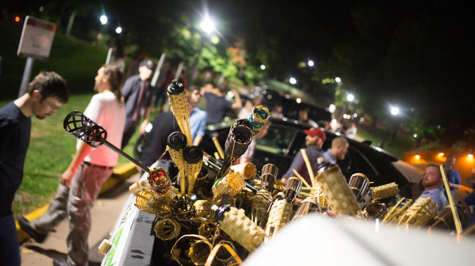 White nationalists march with torches in Charlottesville, Va.