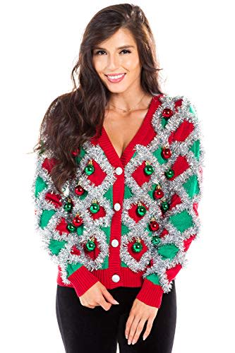 Red Tinsel Gaudy Garland Ugly Christmas Sweater