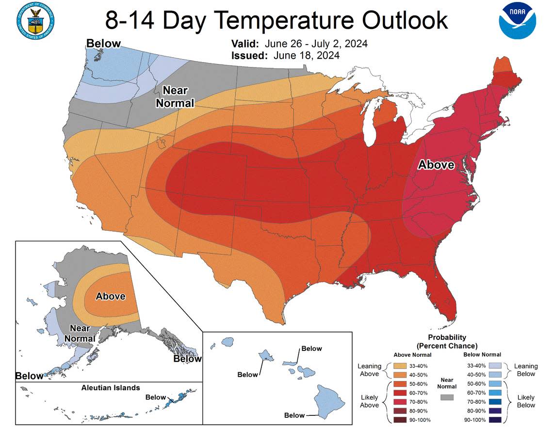 According to the National Weather Service, Kentucky is expected to be likely in the hotter temperatures for the next 8-14 days.