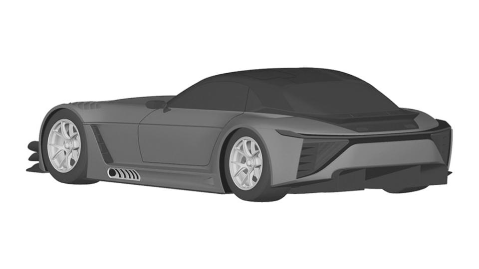 A rear 3/4 view of the possible production version of the Toyota GR GT3