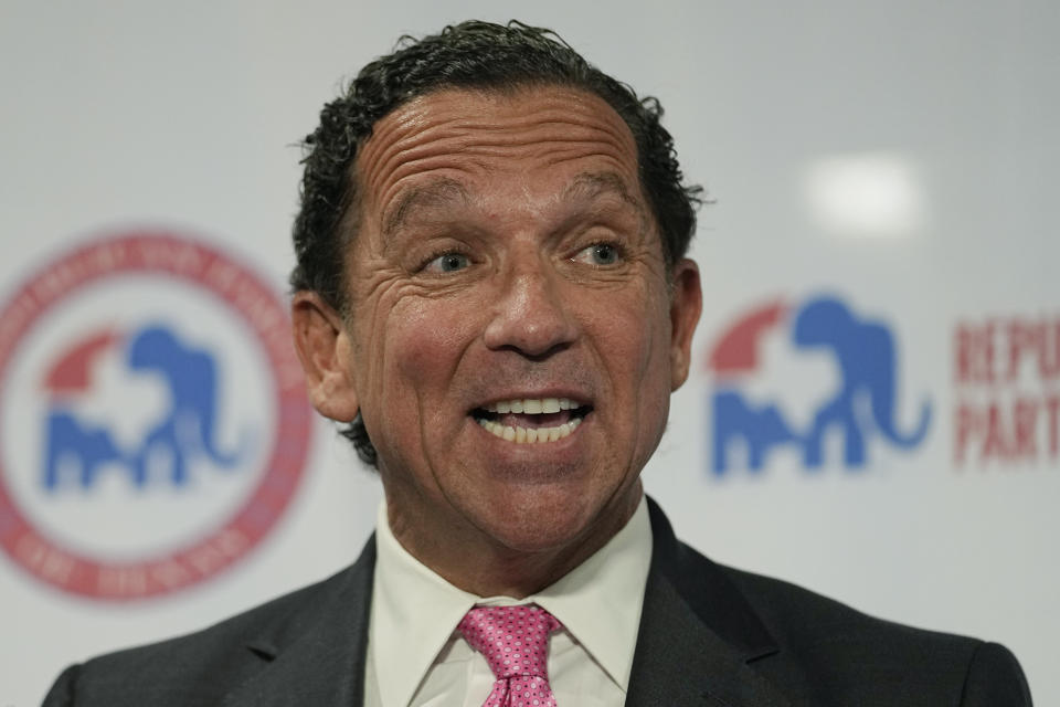 Tony Buzbee, attorney for impeached Texas Attorney General Ken speaks during a news conference at the Republican Party of Texas headquarters in Austin, Texas, Wednesday, June 7, 2023. (AP Photo/Eric Gay)