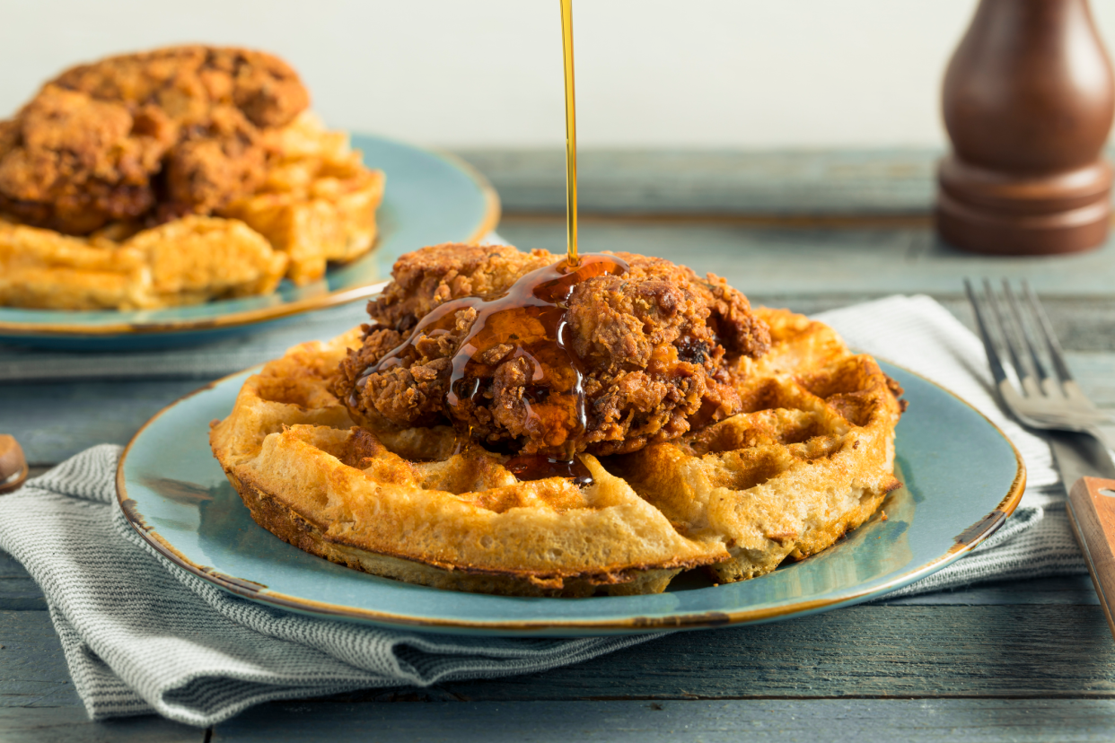 Homemade Southern Chicken and Waffles with Syrup