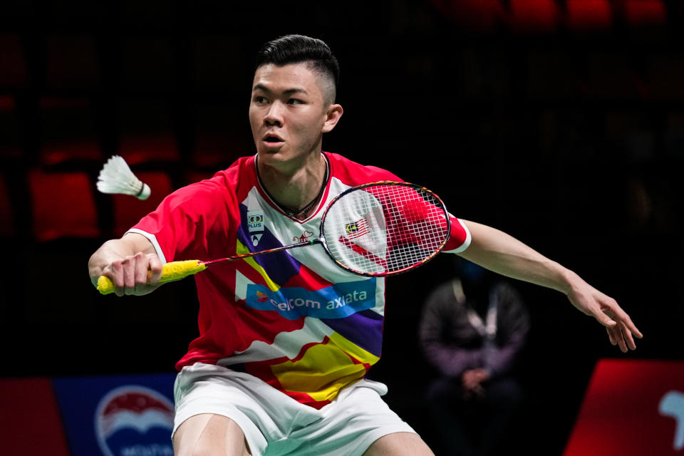 Malaysia shuttler Lee Zii Jia in action at the 2021 Thomas Cup.