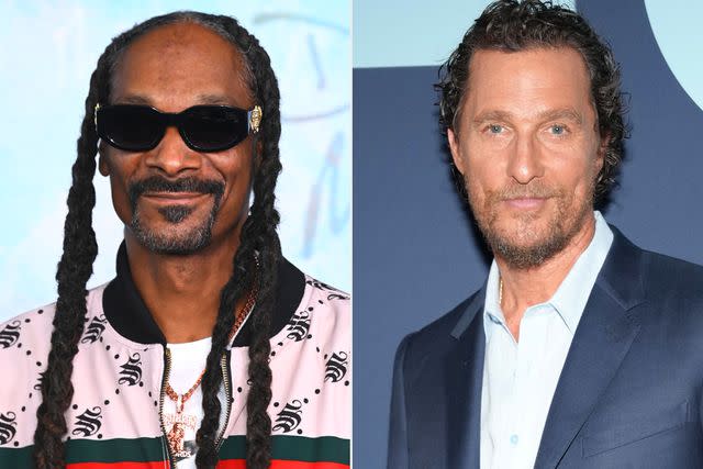 <p>Araya Doheny/FilmMagic; Amy E. Price/Getty</p> (L-R) Snoop Dogg attends the premiere of FX's "Dear Mama" at Academy Museum of Motion Pictures on April 18, 2023 in Los Angeles, California; Matthew McConaughey attends the 2024 Mack, Jack & McConaughey Gala at ACL Live in April 2024 in Austin, Texas