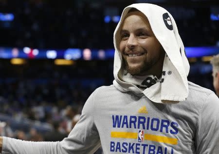 Jan 22, 2017; Orlando, FL, USA; Golden State Warriors guard Stephen Curry (30) reacts after they beat the Orlando Magic at Amway Center. Golden State Warriors defeated the Orlando Magic 118-98. Mandatory Credit: Kim Klement-USA TODAY Sports