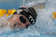 Katie Ledecky of the United States swims in the women's 1500-meters freestyle final at the 2020 Summer Olympics, Wednesday, July 28, 2021, in Tokyo, Japan. (AP Photo/Martin Meissner)