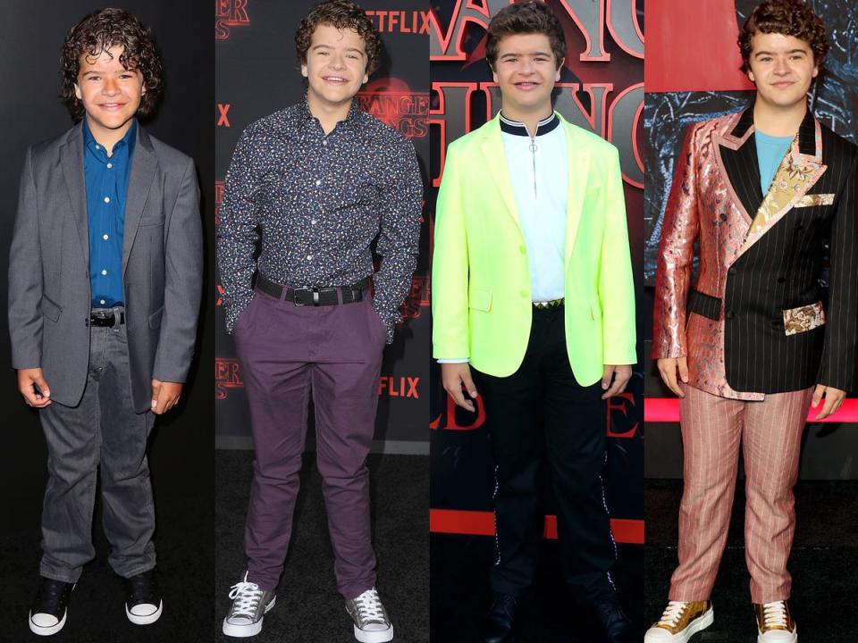 Gaten Matarazzo at "Stranger Things" premieres between 2016 and 2022.