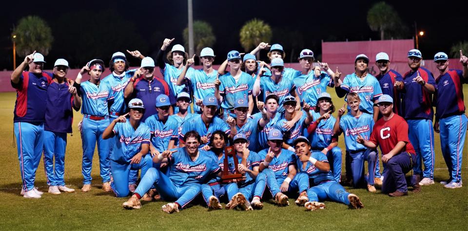 Centennial defeated Vero Beach 7-6 in the District 10-7A title game on Thursday, May 4, 2023 in Vero Beach for the program's first district title since 2013.