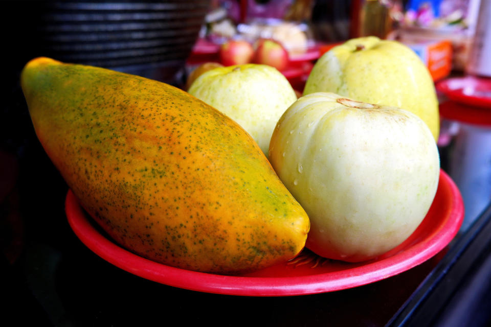 Closeup Photo of Fruits Offering Tray at Chinese Temple