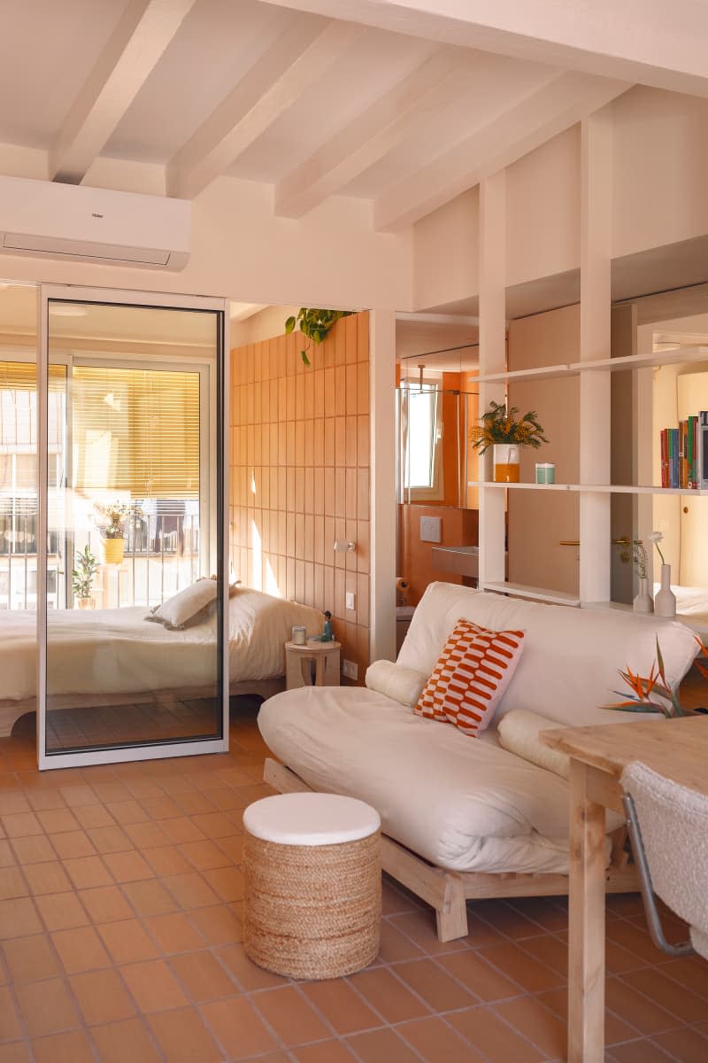 View into bedroom from living area.