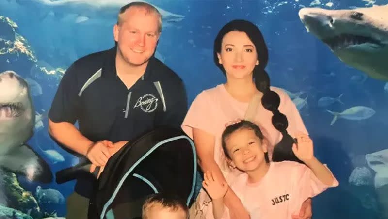 Derek and Nancy Johnson are pictured here with their daughter, Mia, and son, Jacob. Authorities say that Nancy killed the two children and herself on Sept. 28.