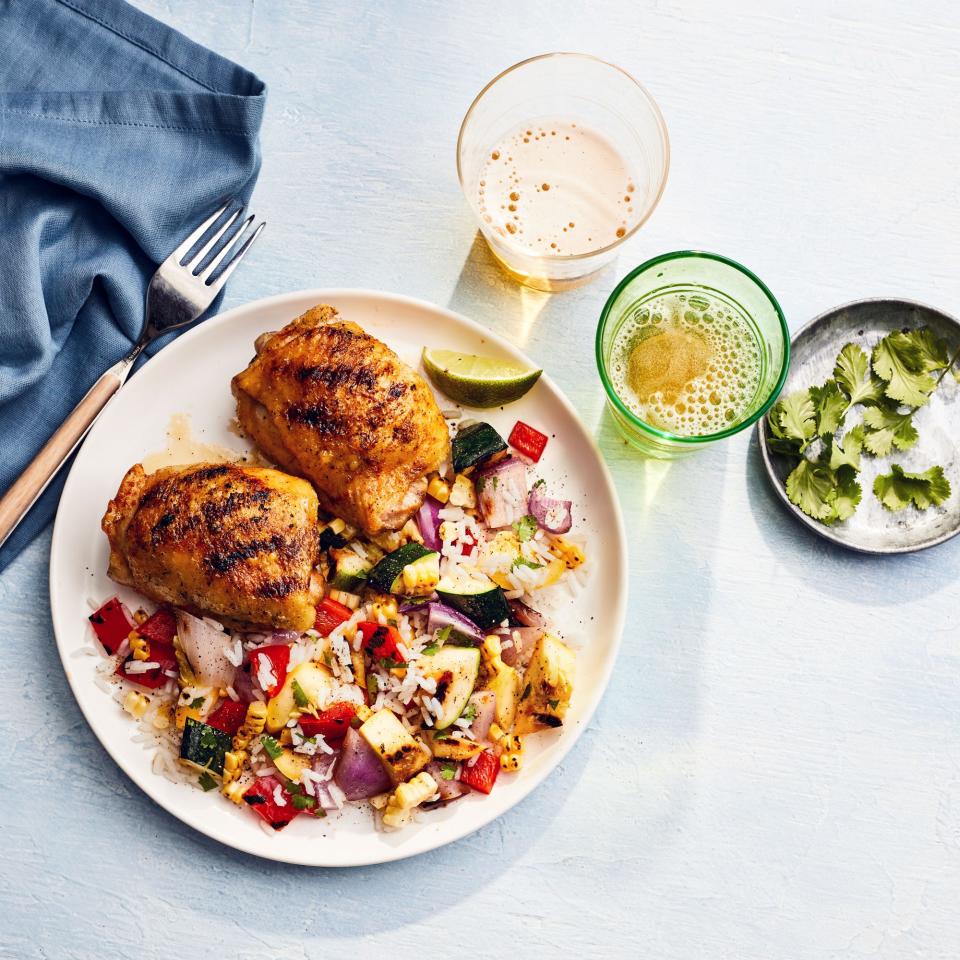 Curried Chicken Thighs with Charred-Vegetable Rice