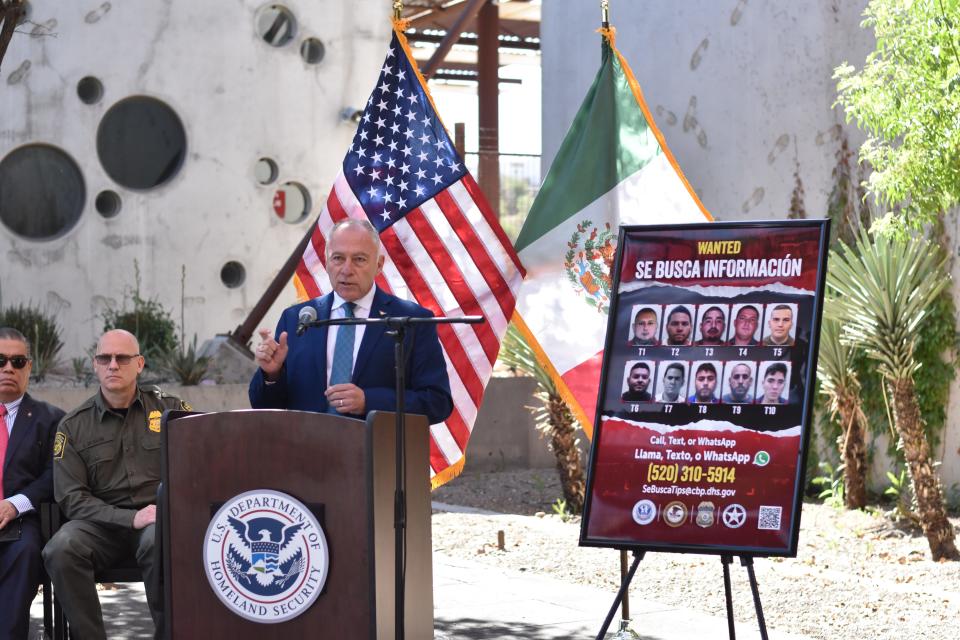 Manuel Padilla, wnior advisor to the CBP Commissioner speaking at a press conference about the Se Busca initiative on May 9, 2024 in Nogales.
