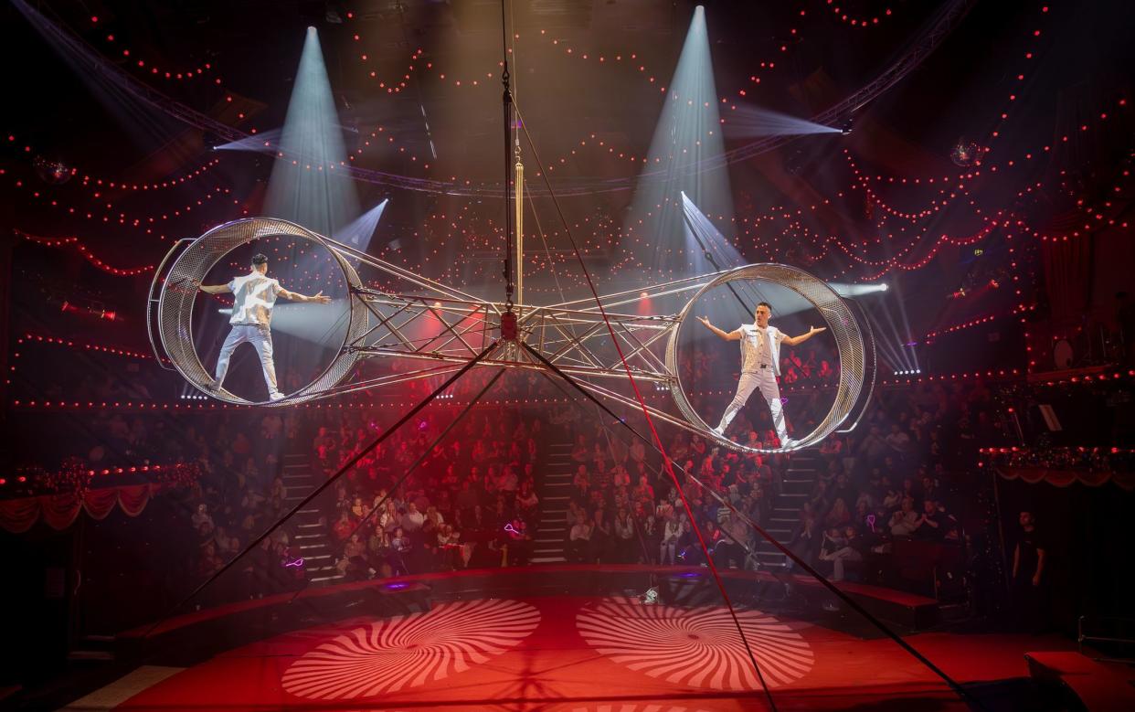 The performance requires the acrobats to be 30ft from the floor