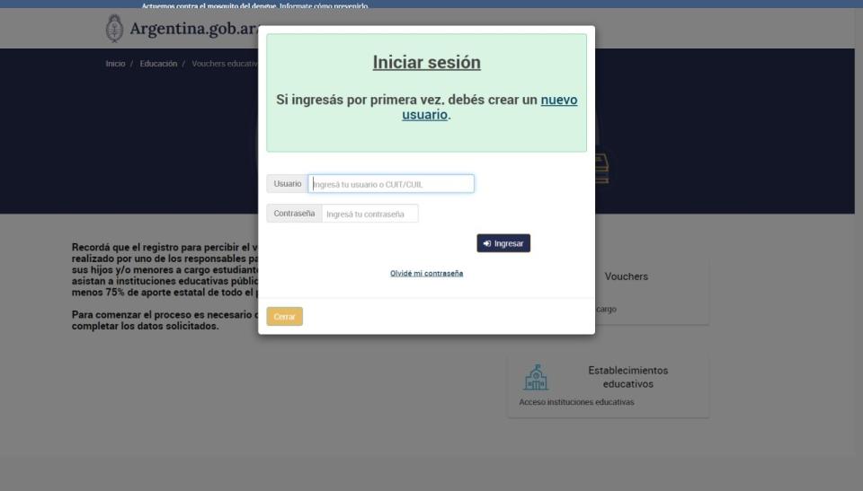 Para solicitar el voucher educativo, se necesitará el CUIL y una contraseña.
