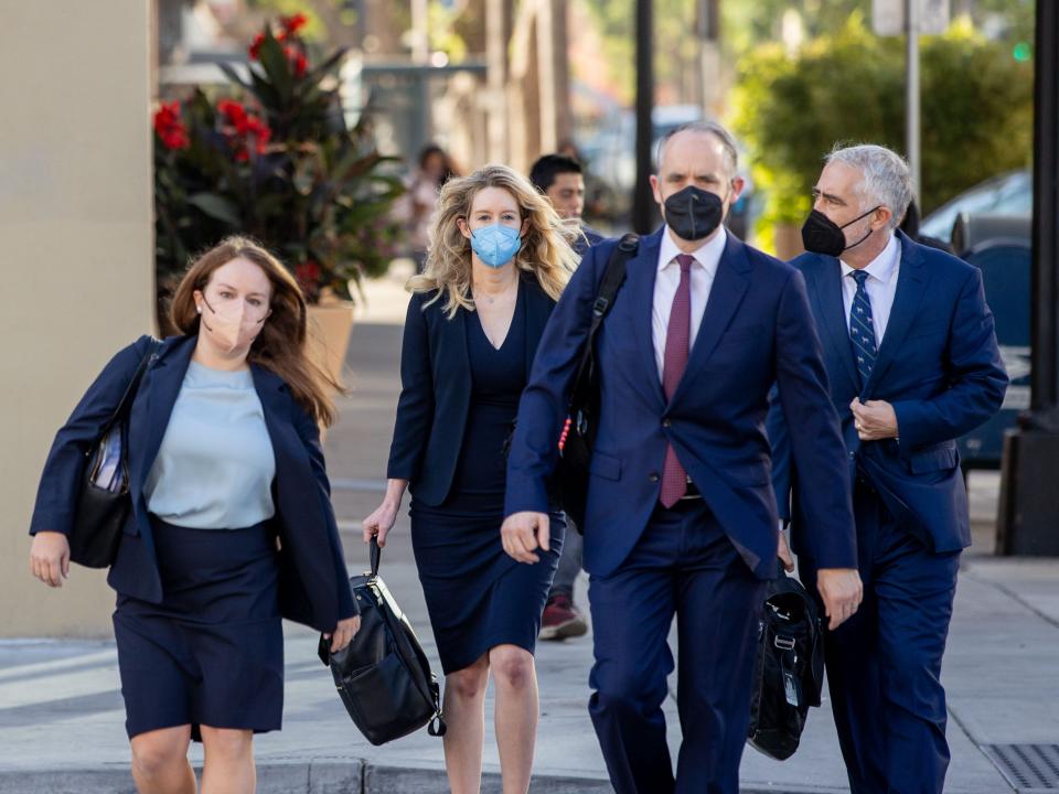 Elizabeth Holmes and her legal team arriving August 31 for her federal fraud trial