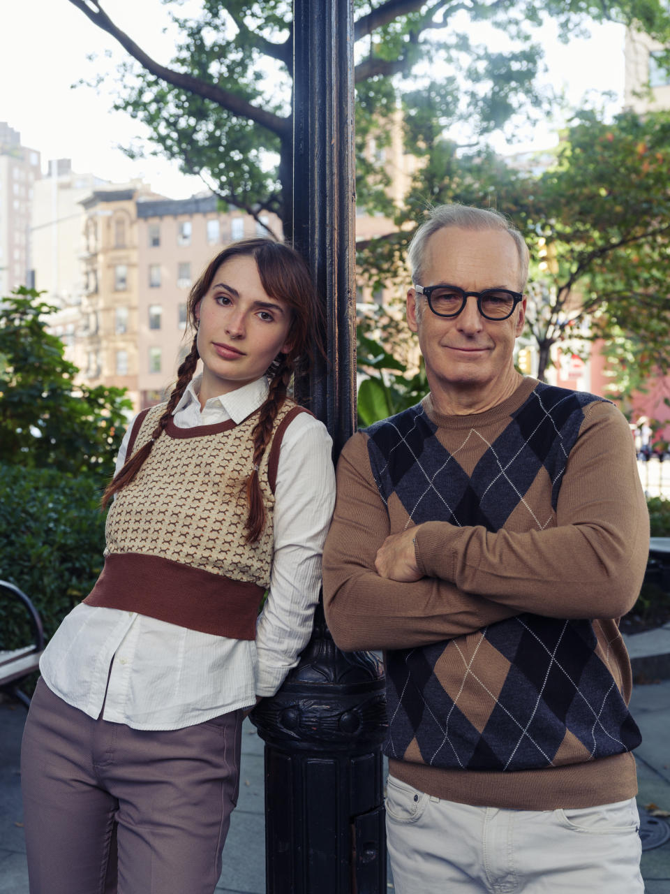 Bob Odenkirk, right, and Erin Odenkirk pose for a portrait to promote their book "Zilot & Other Important Rhymes" on Thursday, Oct. 5, 2023, in New York. (Photo by Drew Gurian/Invision/AP)