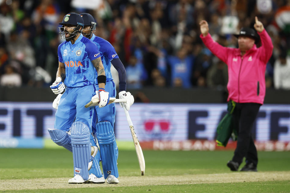 Virat Kohli and Hardik Pandya, pictured here during India's clash with Pakistan at the T20 World Cup.