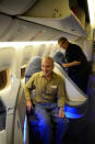 Heart transplant recipient Dale Shippam on the plane to Chile.