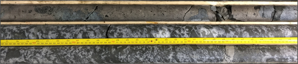 <i><strong>Figure 7: Semi-massive and massive sulfide zone intersected in Hole DH24-05 (145.9 - 146.7m).</strong></i>