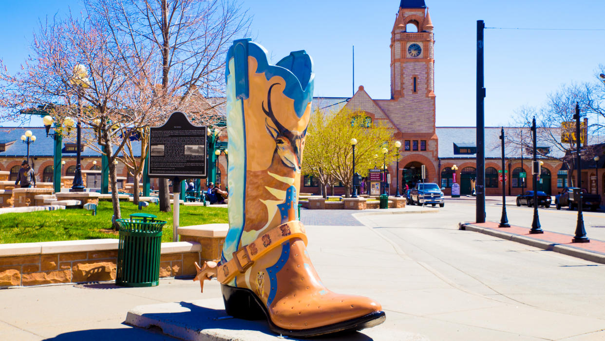 CHEYENNE, WYOMING - APRIL 27, 2018: View of historic downtown Cheyenne Wyoming.