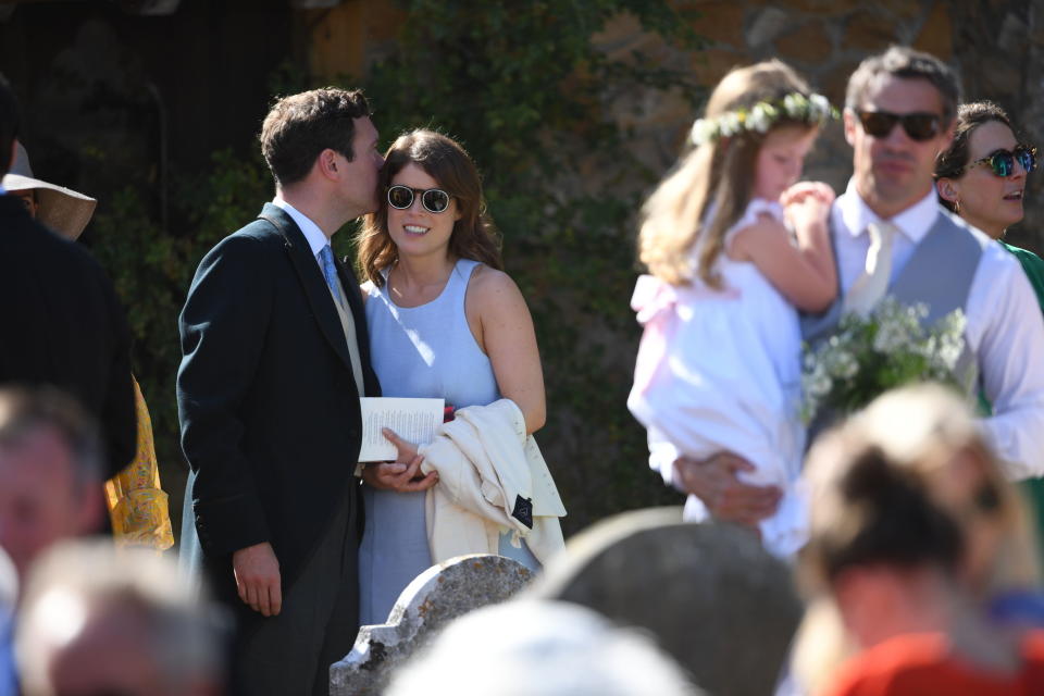 They’re set to walk down the aisle in just two months and Princess Eugenie and her fiancé Jack Brooksbank looked blissfully in love at their friend’s wedding over the weekend. Photo: Getty Images