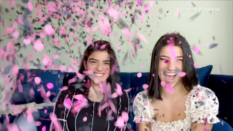 UNSPECIFIED - MAY 16: In this screengrab, Dixie Damelio and Charli Damelio speak during Graduate Together: America Honors the High School Class of 2020 on May 16, 2020. (Photo by Getty Images/Getty Images for EIF & XQ)