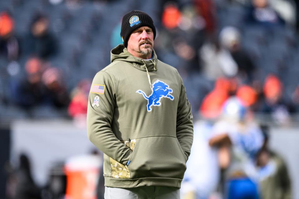 Detroit Lions head coach Dan Campbell looks on before the game against the Chicago Bears at Soldier Field, Nov. 13, 2022.