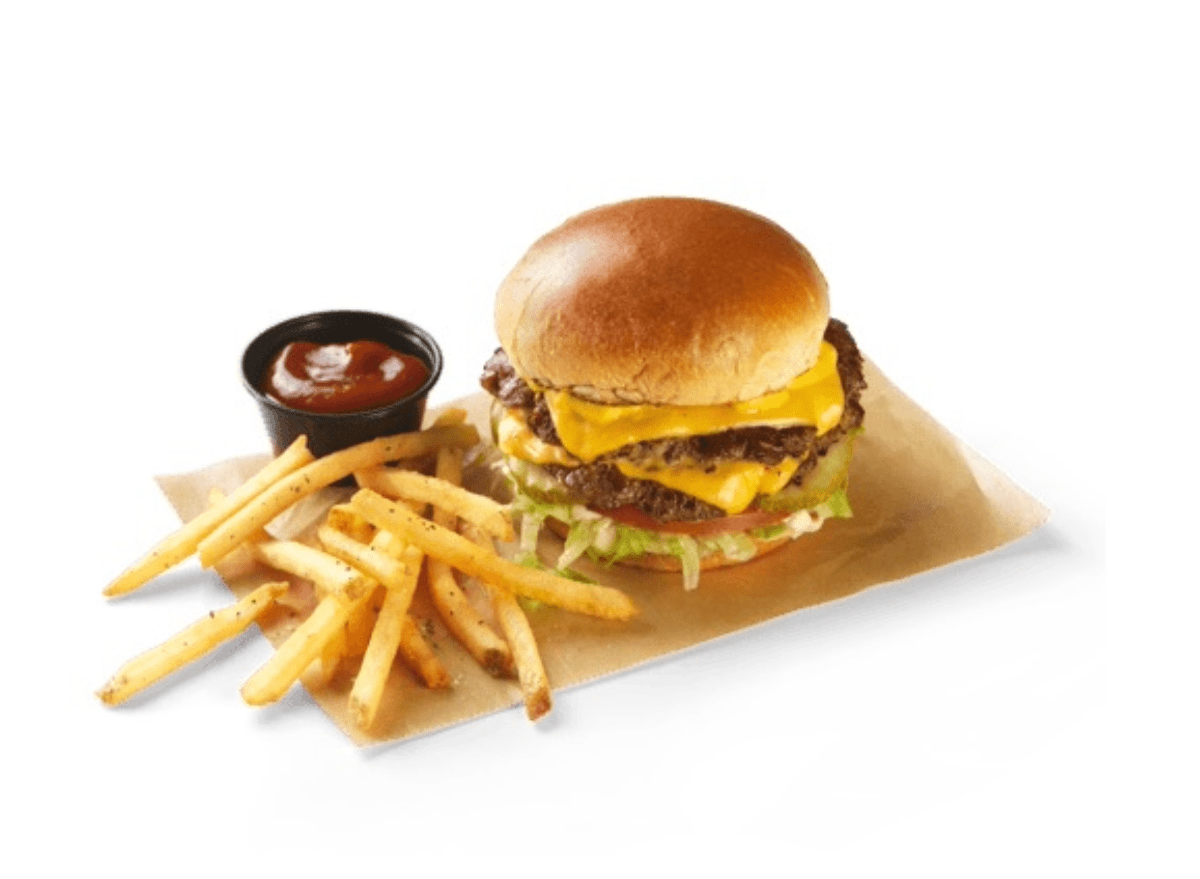 a buffalo wild wings cheeseburger and fries.