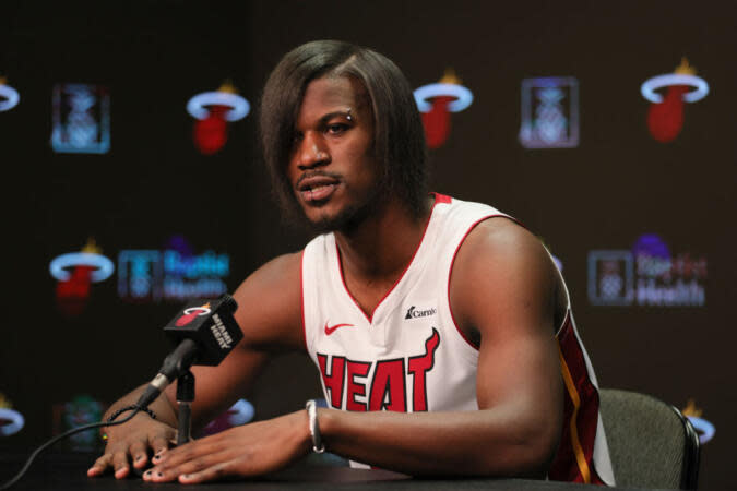 Jimmy Butler Debuts New Emo-Inspired Hairdo At Miami Heat Media Day: ‘This Is Me’ | Sam Navarro via Getty Images