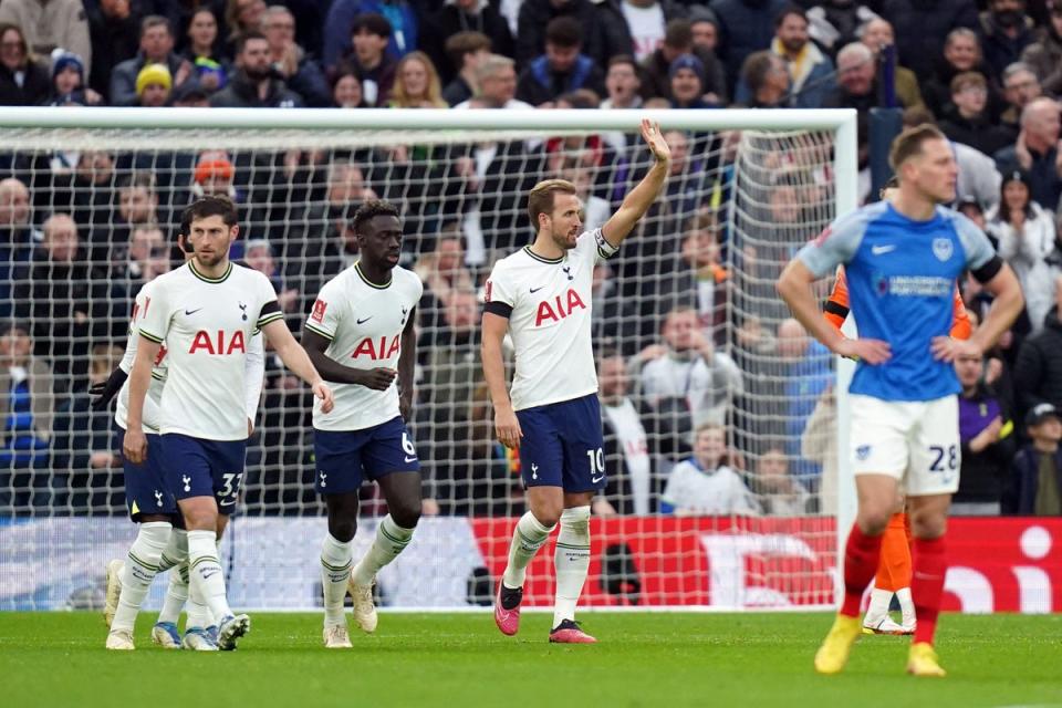 Harry Kane celebrates after scoring against Portsmouth (Adam Davy/PA) (PA Wire)