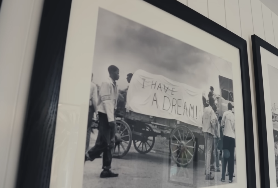framed photograph of "i have a dream" written on a textile