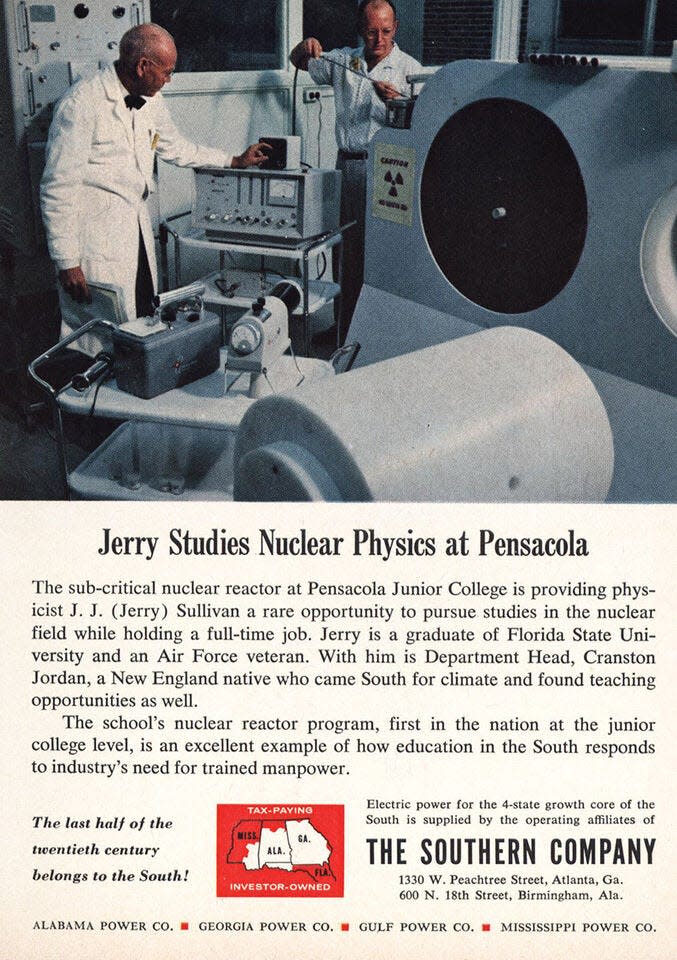 This 1960s-era advertisement highlights a short-lived nuclear physics program at what was then Pensacola Junior College.