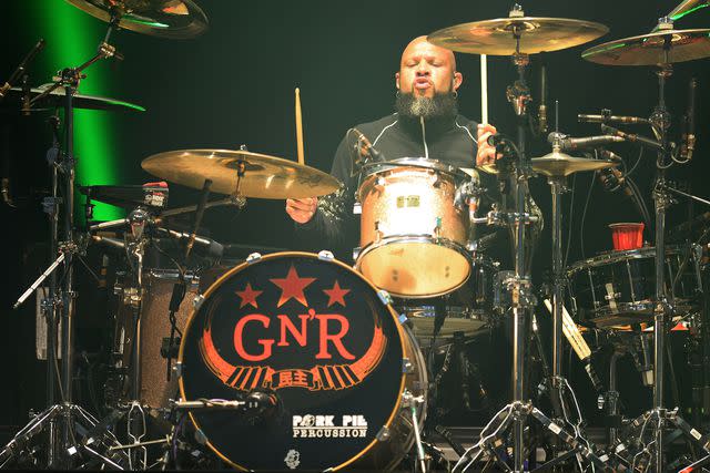 <p>Ethan Miller/Getty</p> Frank Ferrer is seen performing on May 21, 2014 in Las Vegas, Nevada