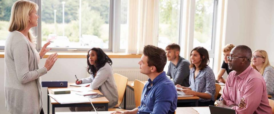 Female Tutor Teaching Class Of Mature Students