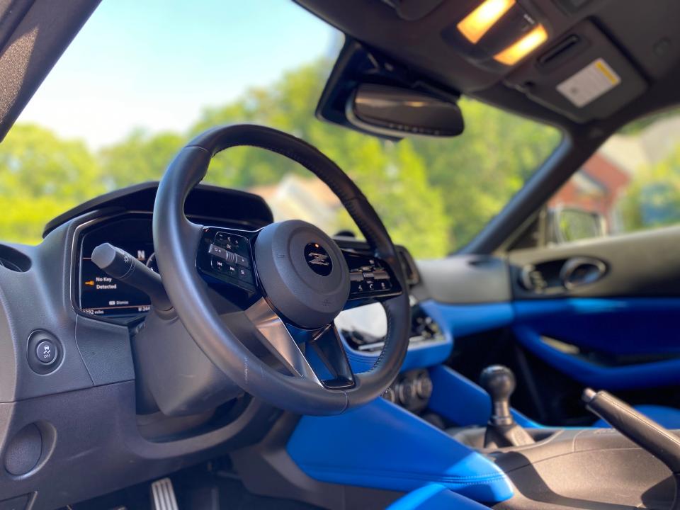 The Nissan Z's steering wheel.