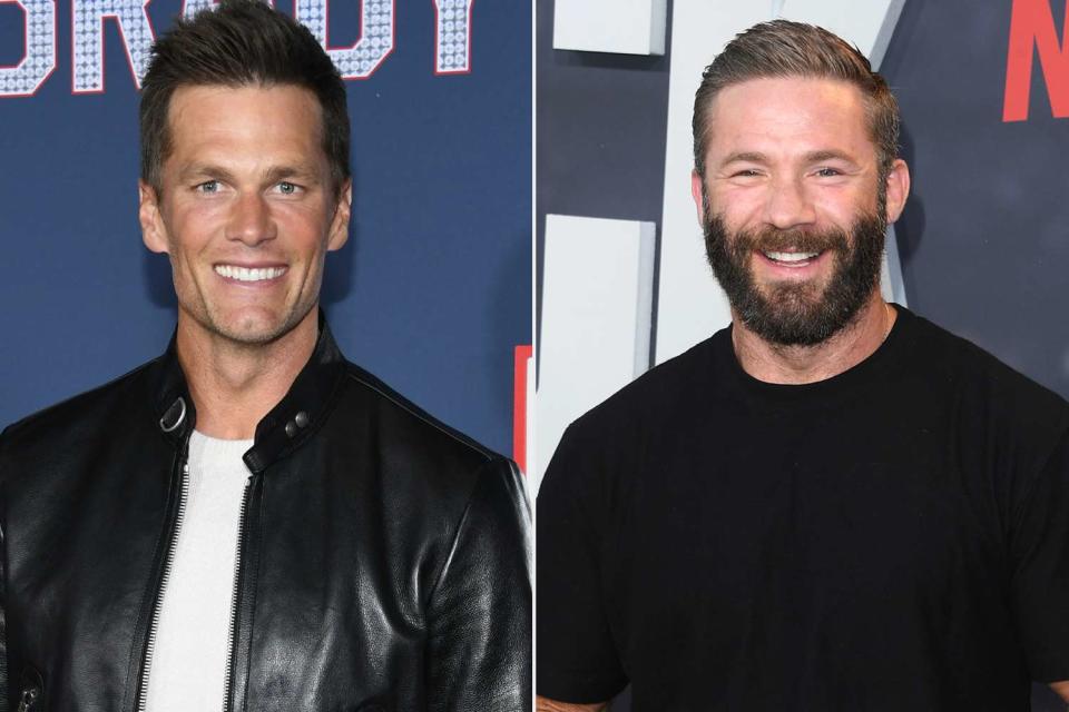 <p>Jon Kopaloff/Getty, Steve Granitz/FilmMagic</p> Tom Brady, Julian Edelman