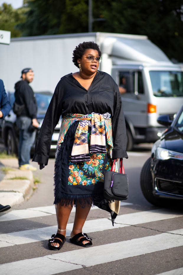 <p>On the street at Milan Fashion Week Spring 2020. Photo: Chiara Marina Grioni/Fashionista</p>