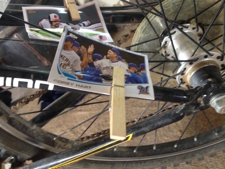 Clipping baseball cards to your bike spokes.